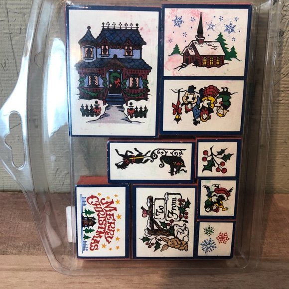 Victorian Christmas Foam Stamps, Sled, Carolers, Church, Snowflakes for Cards - Picture 3 of 3